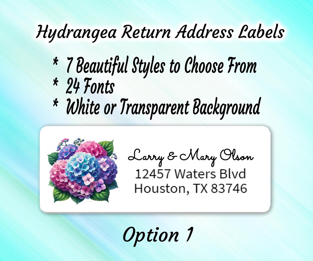 Hydrangea Label Hydrangea Floral Return Address Labels: White or Clear Mailing Stickers ...