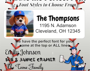 Beagle Baseball Address Labels: Cartoon Pet Hound Custom Return Mailing Tags