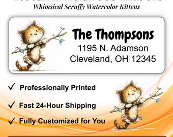 Scruffy Watercolor Kittens Return Address Labels. Mailing Stickers