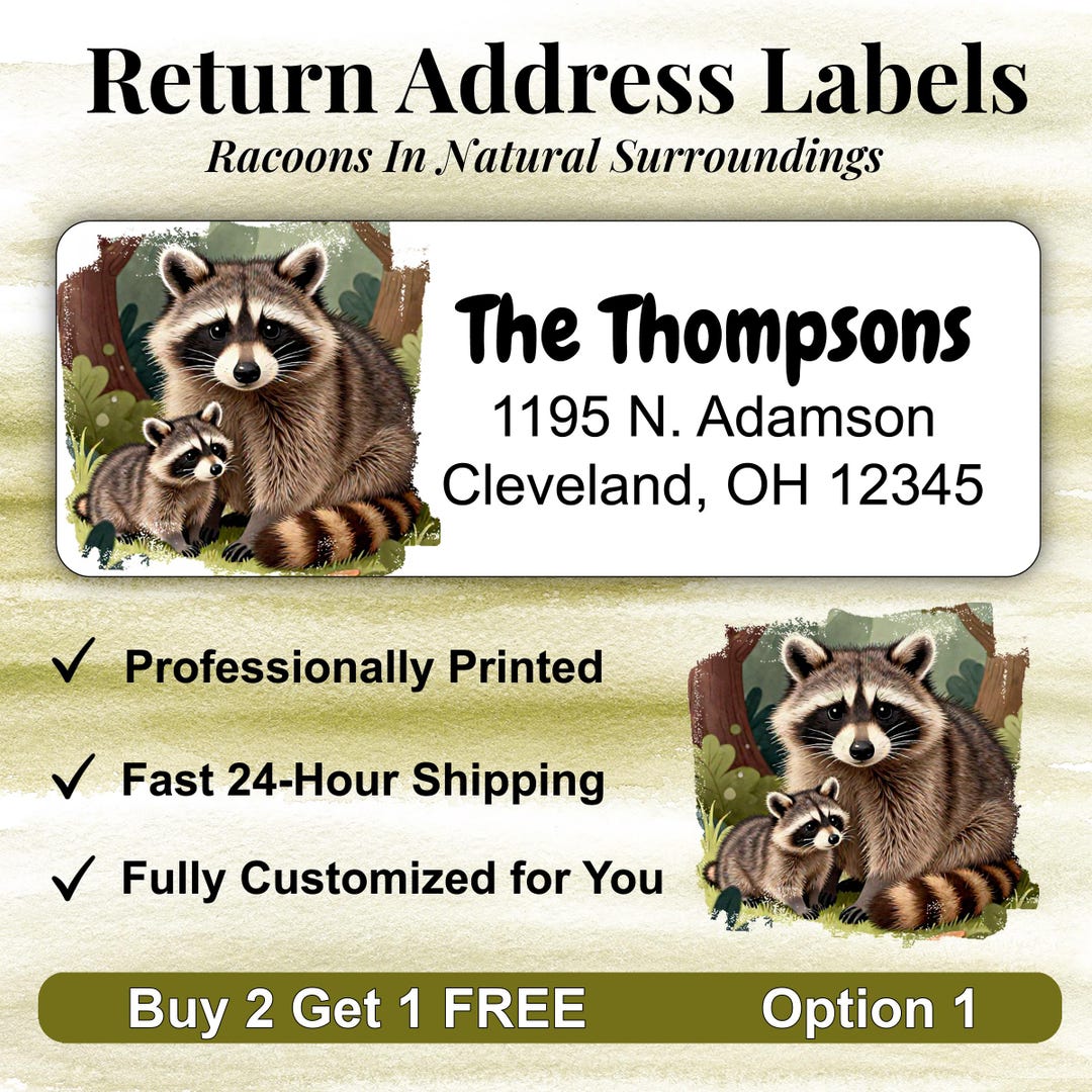 Racoons in Natural Surroundings, Return Address Labels, Custom Mail ...