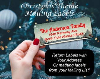 Custom Christmas Address Labels, Buy 2 Get 1 Free, Perfect for Return or Merge with a Mailing List.  Christmas mailing labels, personalized