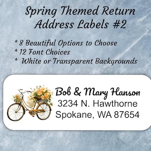 Spring Flowers Return Address Labels, Set 2  Buy 2 Get 1 FREE! Watercolor flowers in Antique Retro Designs. White or Clear mailing labels