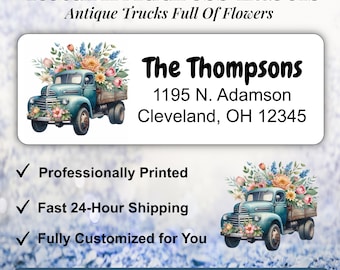 Personalized Return Address Labels: Vintage Truck Floral Wedding Stickers