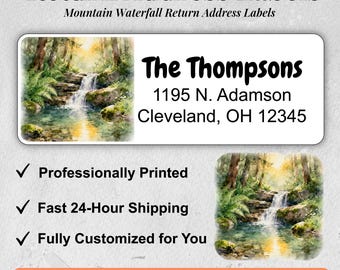 Personalized Return Address Labels with Watercolor Waterfalls for Personal Stationery and Custom Mailing Stickers