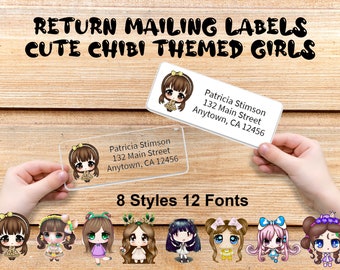 Return mailing labels. Cute Chibi girl.  Buy 2 Get 1 FREE! 30 labels per sheet.  Great gift idea.