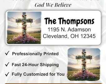 Personalized Floral Cross Return Address Labels – Christian Correspondence Stickers