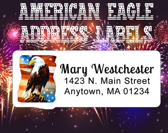 Patriotic Return address labels, Buy 2 Get 1 FREE!  American Flag & Eagle. Personalized  just for YOU!  White or Transparent.