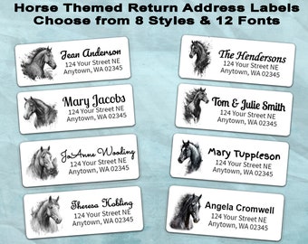 Horse Lovers Return Address Labels.  Buy 2 sheets get 1 FREE! Personalized  & Customized Stickers 1" X 2 5/8" size, 30 labels per sheet.