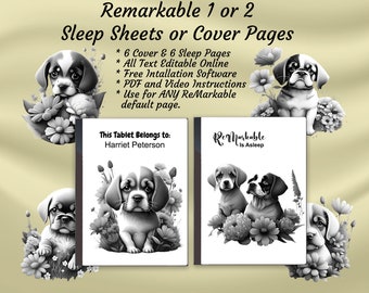 Opmerkelijke 2 tabletslaap-/voorbladpagina's. Leuke honden met bloemen. Perfecte metgezel voor uw RM2-planner. Deze puppy's zijn schattig!