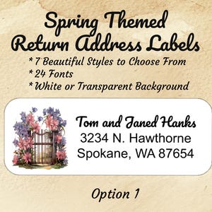 Spring Flowers Return Address Labels, Set 1m Personalized. Buy 2 Get 1 FREE! Watercolor flowers in Antique Retro Designs. White or Clear