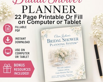 Bridal Shower Planner Includes Printable and Computer Editable PDF Organizers, Wedding Checklist Bundle, Instant Download
