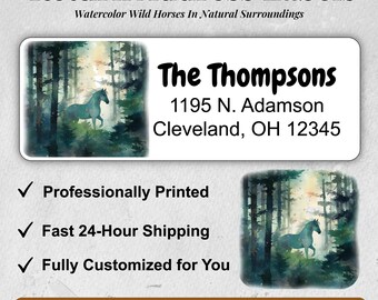 Customized Return Address Labels Featuring Watercolor Wild Horders.  Personalized stickers for any Horse Lover.  Dress up Your Mailings
