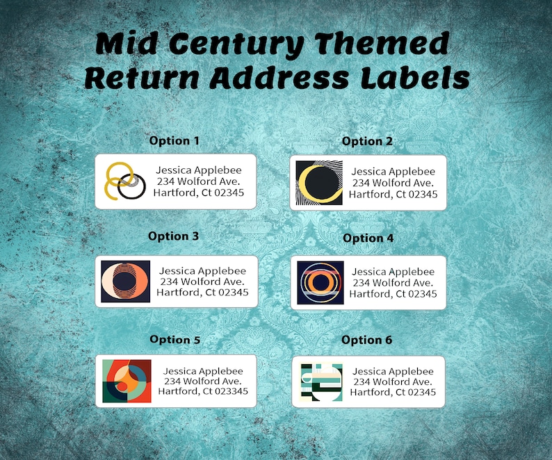 Mid Century Modern Art Return Address Labels, Buy 2 Sheets Get One FREE