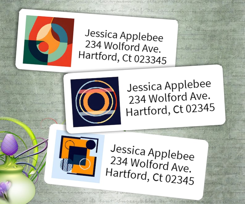 Mid Century Modern Art Return Address Labels, Buy 2 Sheets Get One FREE