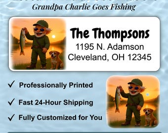 Fishing Themed Return Address Labels Personalized fisherman mailing stickers, great gift for Grandpa