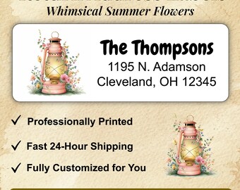 Floral Return  Address Labels with Watercolor Summer Flowers, Custom Stickers
