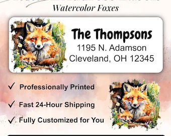 Watercolor Foxes, Return Address Labels, Personalized Mail Stickers, Animal Lovers