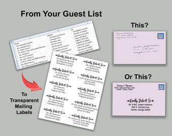 Custom Wedding Guest Address Labels, Personalized Mailing Stickers From Your Guest List. Perfect for Save the Date & Wedding Invitations