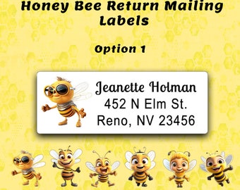 Return Address Labels - Cute Honey Bee Cartoon Themed White or Transparent Background  Buy 2 get 1 FREE!