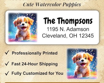 Watercolor Puppy Return Address Labels, Custom Dog Lover Stationery