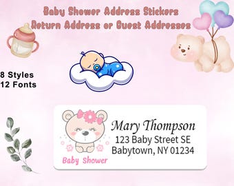 Baby Shower Invitation Guest or Return Mailing labels.  30 per sheet transparent envelope stickers.