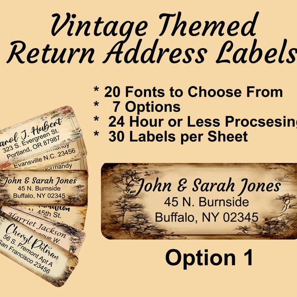 Return Address Labels, Antique style, Sepia Color.  Buy 2 Get One FREE!  Vintage stickers will dress up your mailing envelopes.