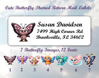 Return mailing labels, Cute Kawaii butterfly design. Buy 2 Get 1 FREE!  1"X 2 5/8" 30 labels per sheet.