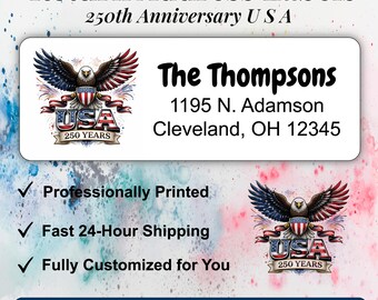 Custom Patriotic Return Address Labels: USA 250th Anniversary Eagle Design
