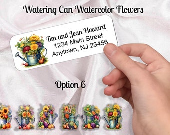 Return Address Labels Buy 2 get 1 FREE!- Watercolor Watering Can Flowers.  Floral arrangement.. White or Transparent Background