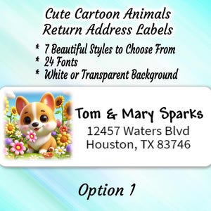 Return Address Labels Cute 3d cartoon animals.  Buy 2 get 1 FREE!  Mailing Stickers.  White or Clear Transparent envelope addressing.