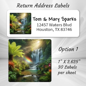 Return Address Labels Nature Scenes, mountains forests streams, trees ocean White or Clear Background.  Perfect Gift idea for Outdoor Lover.