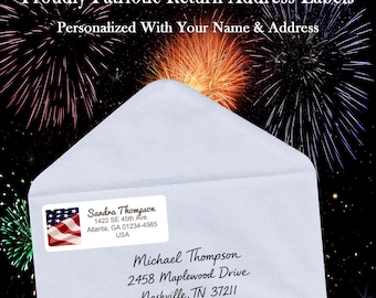 Personalized American Flag Return Address Labels, Patriotic Mailing Stickers
