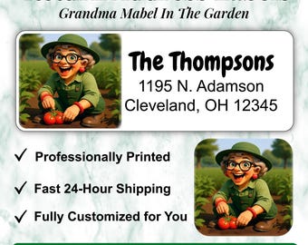 Grandma Mabel Garden Return Address Labels – Personalized Gardening Gift, Nana Birthday Sticker