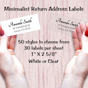 Return Address Labels, Custom Address Labels, 50 Designs to choose from, clear & White labels, Mailing Stickers! Classic Minimalist stickers
