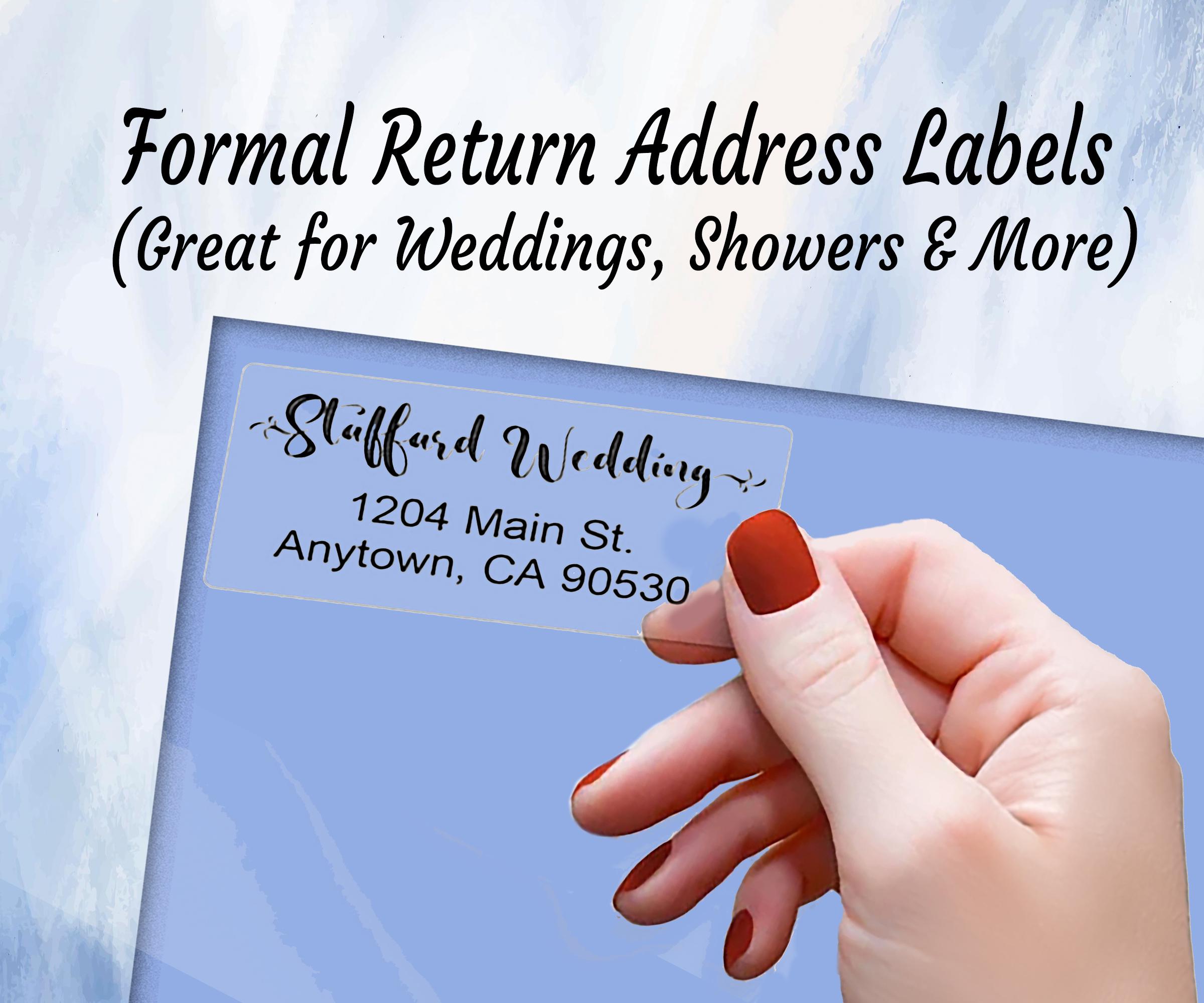 Formal Return Address Labels, Perfect for Invitations of all kind. 20 Fonts for Top Line and 24 Fonts for address area. Wedding Invitations