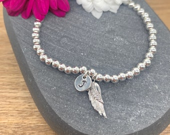 Angel Wing, Lost Loved one, Wing and Initial, Initial Personalised Beaded Bracelet.
