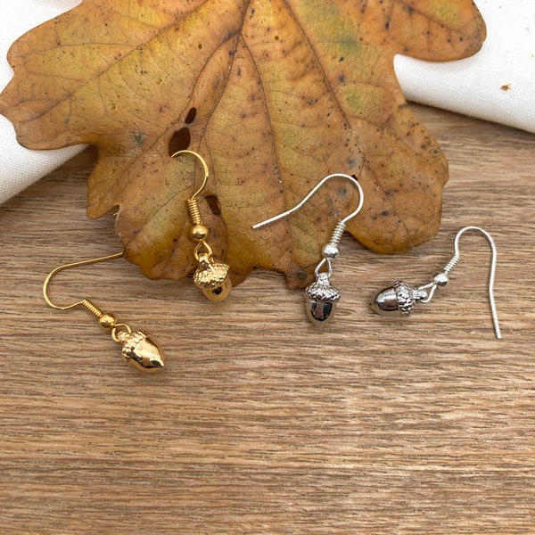 Cute Acorn Earrings, Autumn Drop Earrings, Autumnal Earrings, Gifts for her.