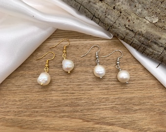 Weiße Perlen Ohrringe, Süßwasser Perlen Ohrringe, Barock Perlen Ohrringe, Geschenke für Sie