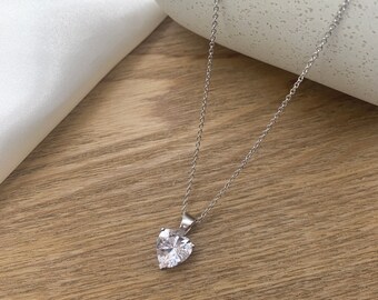 CS-DB Crystal CZ Hollow Love Heart Pendants Silver Necklaces 