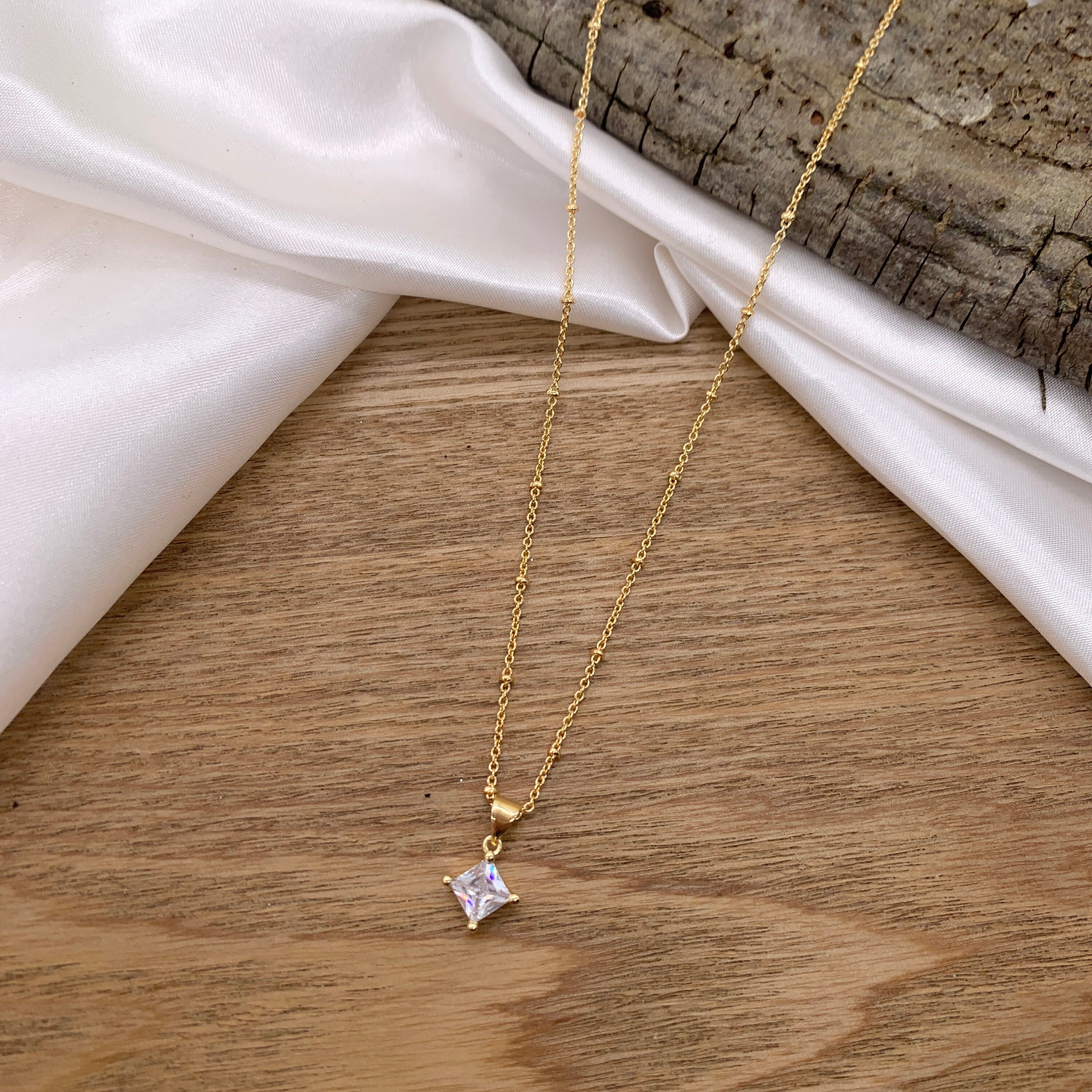 Square Cubic Zirconia Drop Pendant Princess CZ Pendant Gold Etsy