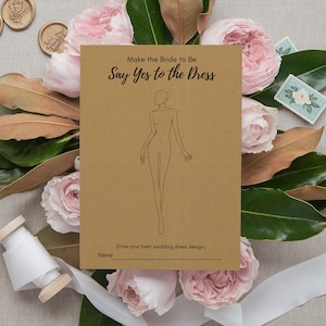 Lassen Sie die Braut Ja zum Kleid Brautdusche sagen - Spiel - Designen Sie ein Hochzeitskleid, Spaß-Spiel, kreativer Wettbewerb, druckbar