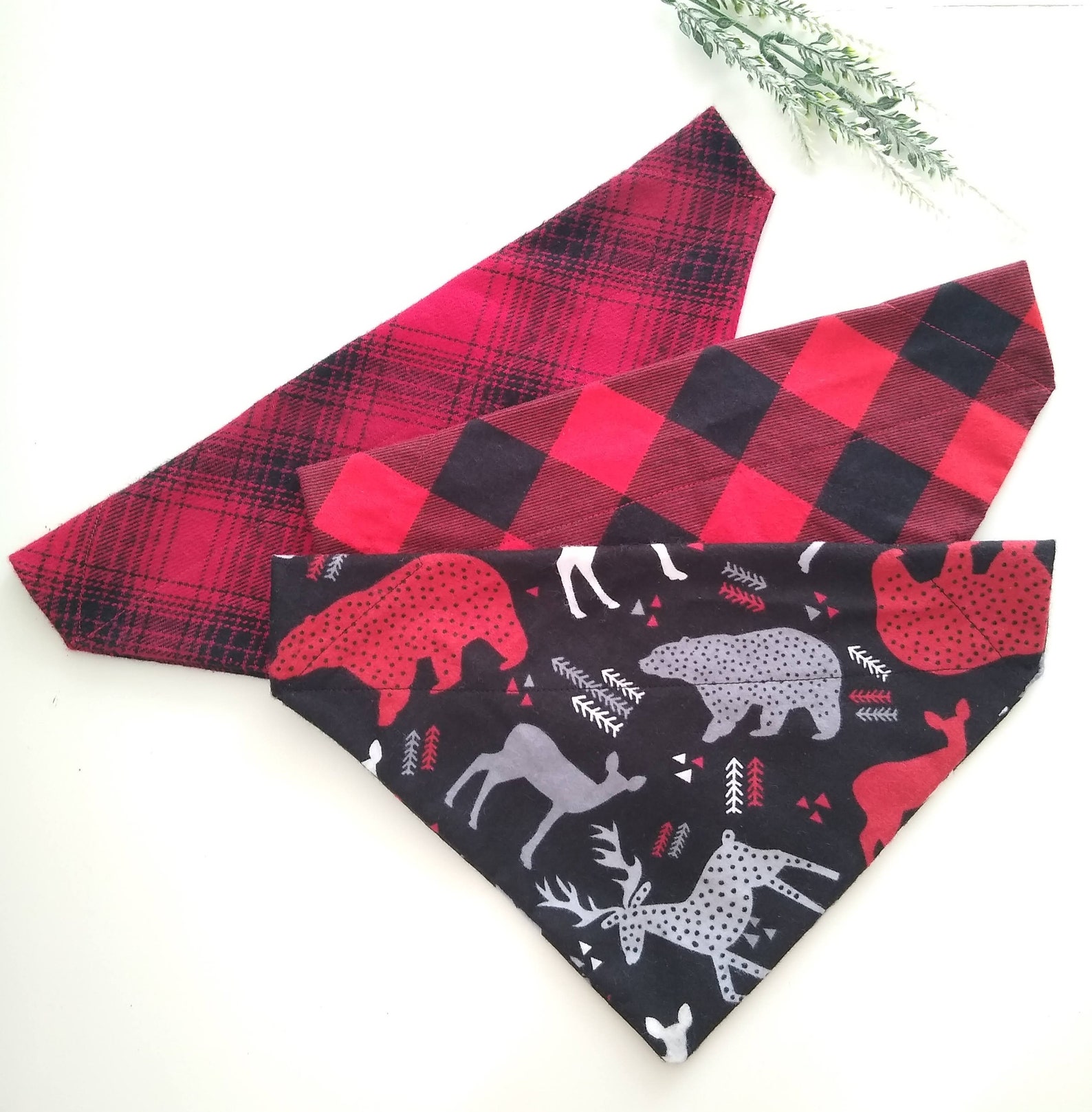 Red Dog Bandana Reversible Plaid Dog Bandana Flannel Dog Etsy