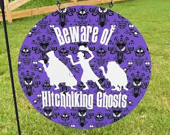 Hitchhiking Ghosts Haunted Mansion Welcome Halloween Yard/Door Decor Sign | Christmas Gift Idea