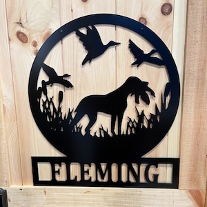 Hunting Dog & Duck Hunter Sign - Personalized Family Name Decor | Christmas Gift Idea for Husband