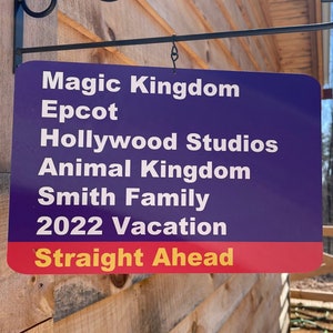 Disney World Sign - Inspired Purple Personalized Direction Signs - Nostalgic Vacation Countdown Decor | Metal ACM Chirstmas Gift