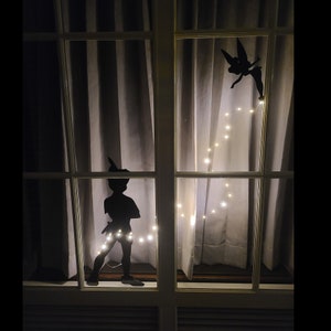 Peter Pan & Tinkerbell Nursery Decor or Vacation Room Window Shadow Signs | 10x24&quot; Peter Pan + 6x10&quot; Tinkerbell Christmas Gifts