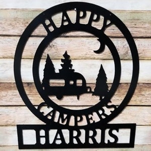 Happy Camper Decor - Family Sign For The Campsite | Great RV & Campground Christmas Gift Idea - 24"