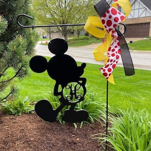 Monogram Mickey Mouse Inspired Garden Decor | Christmas Gift Yard Decor - Garden Flag | Disney-Inspired Personalized Sign