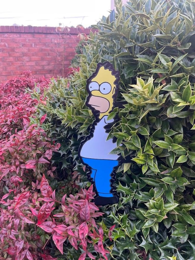 Homer Simpson Metal Yard Stake Outdoor Character Sign Fan Collectible Birthday Present Gift Weatherproof Cartoon Lawn Ornament Garden Landscape Accent UV Printed Fade Resistant Display Made In USA Custom Crafted Patio Fun Personality
