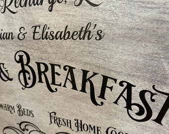 Bed & Breakfast - Personalized Signs | Rustic Gray Slate or Whitewash Wood Print Background Bed and Breakfast Decor | Metal ACM Sign